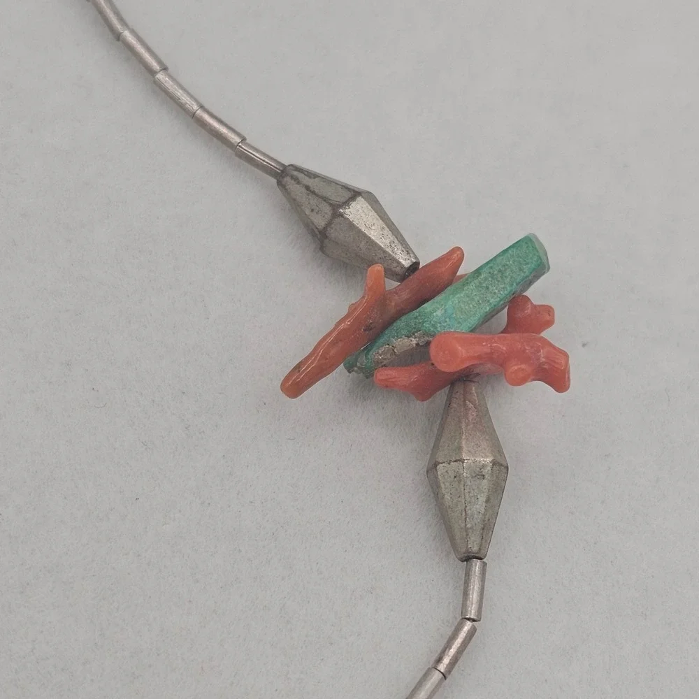 Liquid Silver Necklace Silver Coral Turquoise Southwestern Necklace Desert